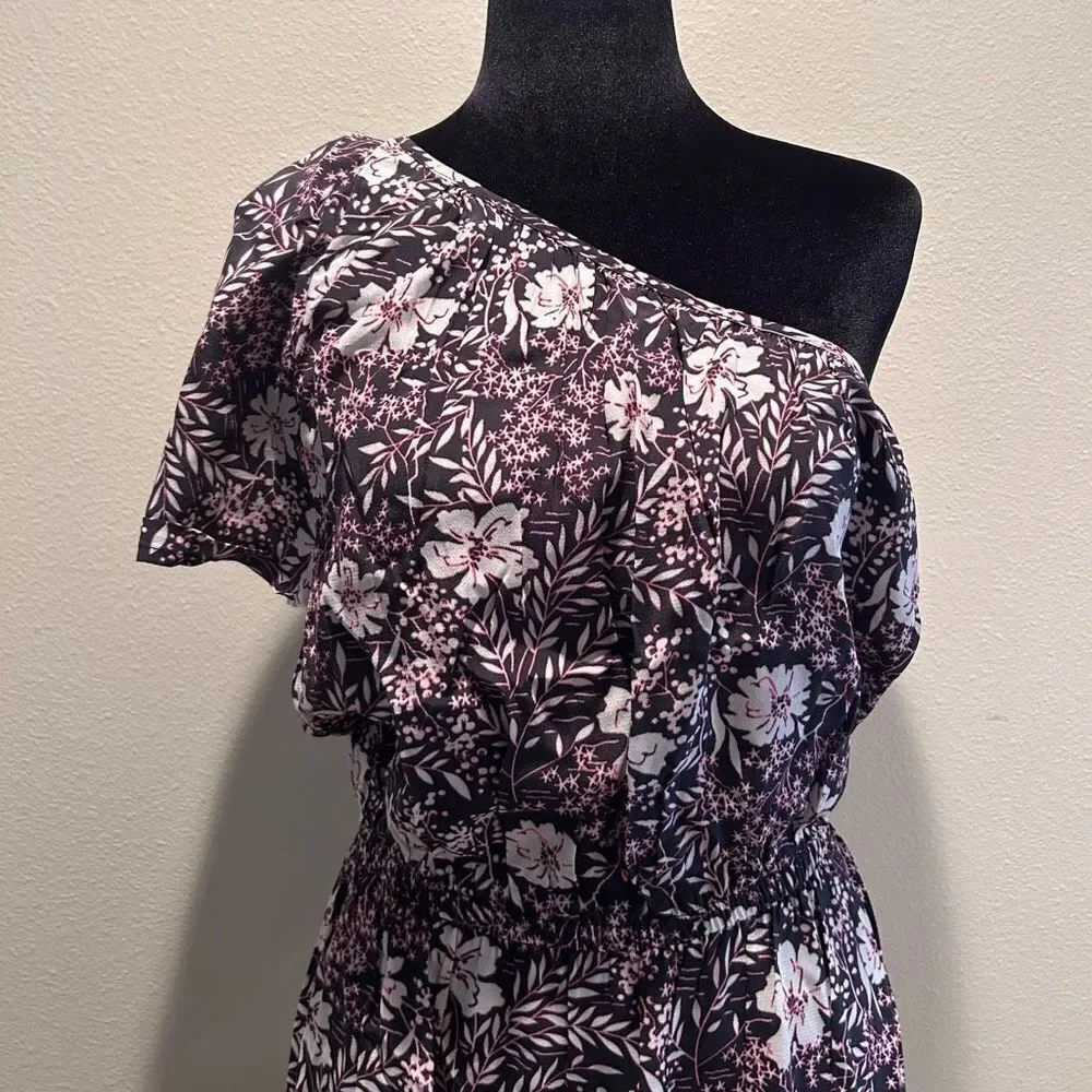 NWT Medium Bobi Black Floral One Shoulder Ruffle Dress​
